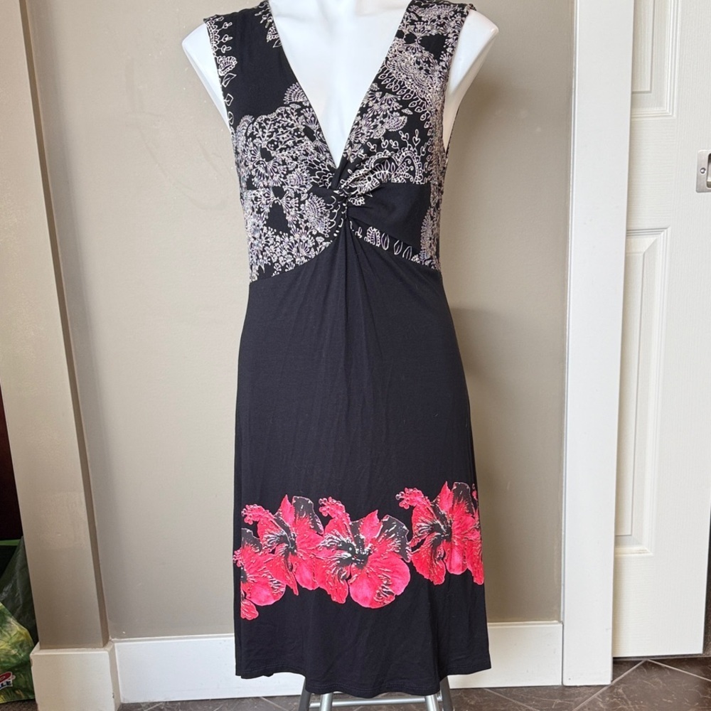 NWT Desigual Black and Pink Floral Midi Dress